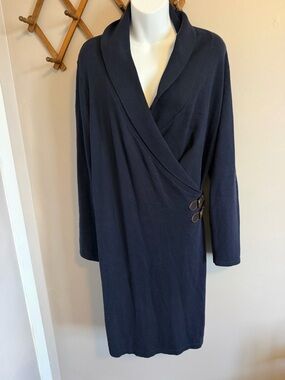 Navy Equestrian Faux Leather Buckle Knit Dress chaos knit sweater dress XL